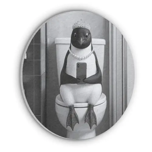 Pinguïn - Telefoon - Toilet - Zwart - Wit Akoestische PET Vilt - Rond klein -3d