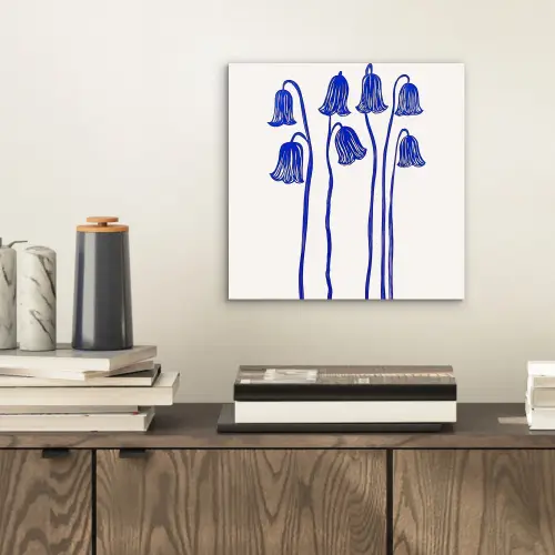 Bloemen - Blauw - Lijnen - Bloemblaadjes aluminium wit klein -sfeer1