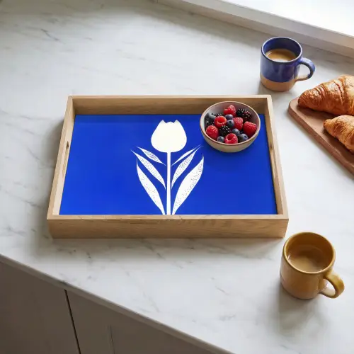 Tulp - Minimalistisch - Bladeren - Wit Dienblad Rechthoek middel -sfeer2