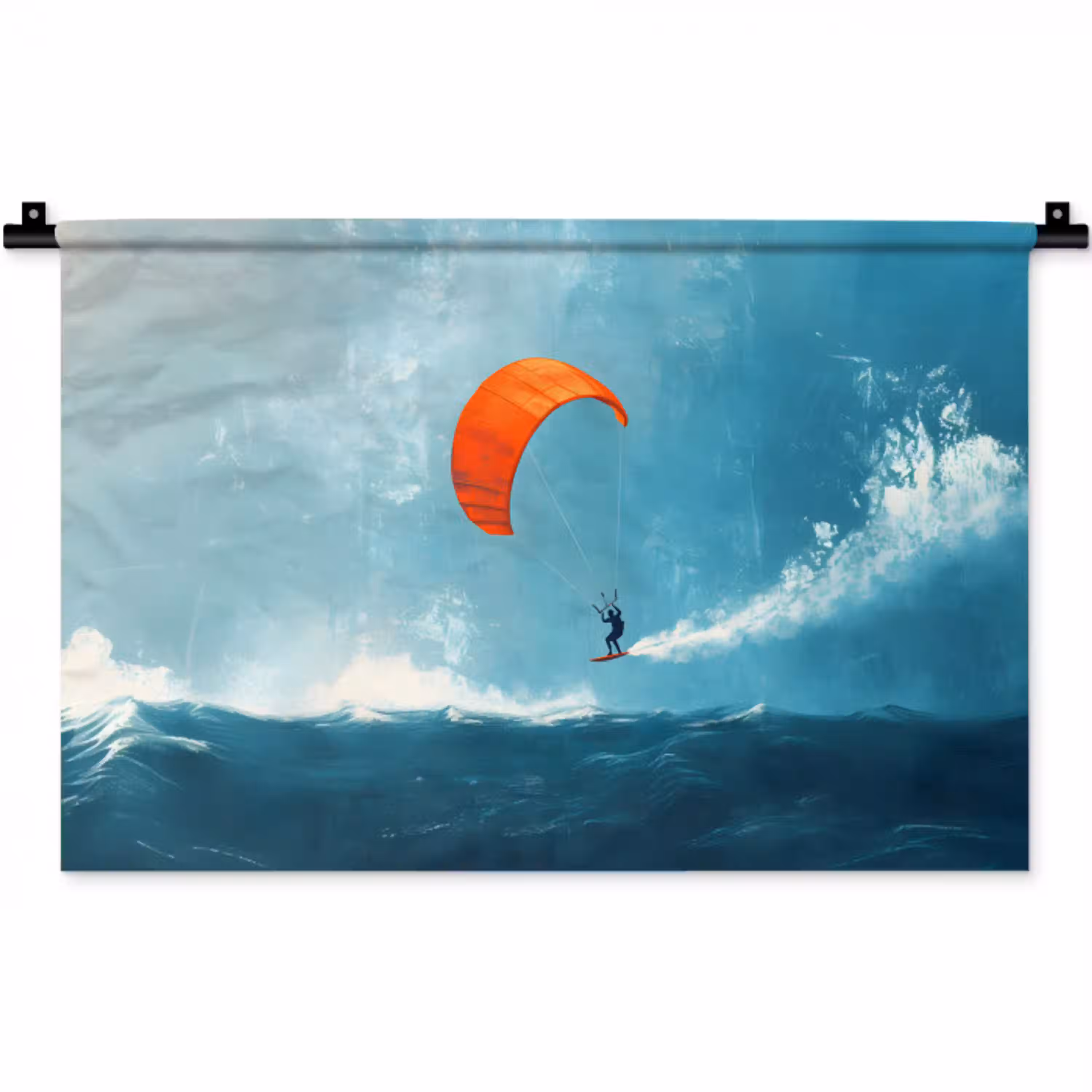 Kitesurfer - Oranje - Zee - Lucht Wandkleed katoen klein -zz3d