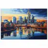 Zonsondergang Frankfurt - Stad - Skyline - Water poster papier klein -3d
