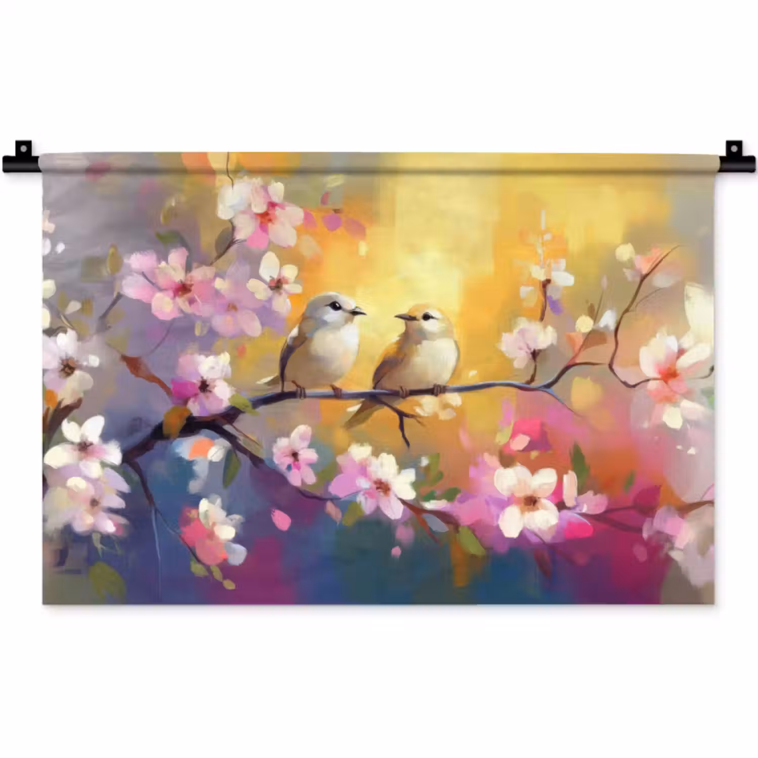 Wandkleed - Vogels - Bloemen - Roze