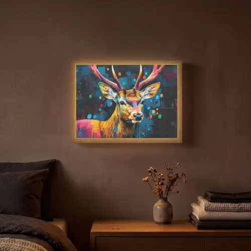 Graffiti - Hert - Dier - Kleurrijk Light Box met batterij (Wandlamp) middel -sfeer4