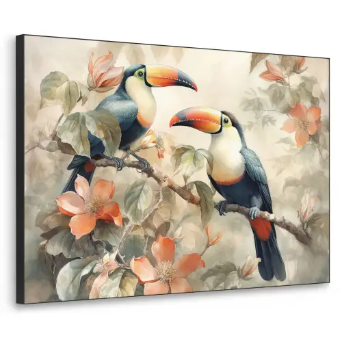 Toekan - Vogels - Bloemen - Tak Textielframe zwart klein -3d