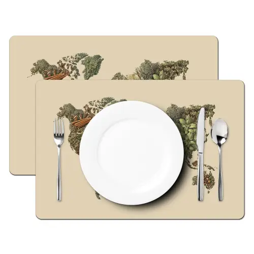 Wereldkaart - Kruiden - Kleurrijk Placemat vinyl groot -zzsfeer2_Kitchenyeah-website
