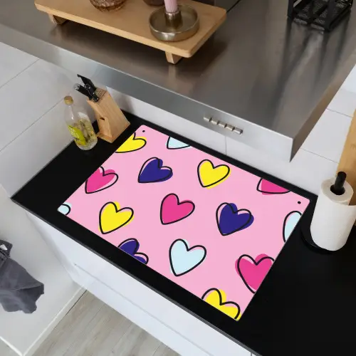 Hartjes - Valentijn - Patroon - Kleurrijk Inductie beschemer met haakjes klein -sfeer1