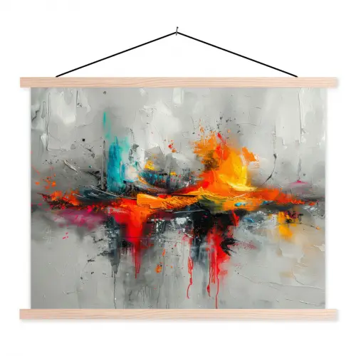 Moderne kunst - Oranje - Grijs - Abstract textielposter latten blank klein -3d