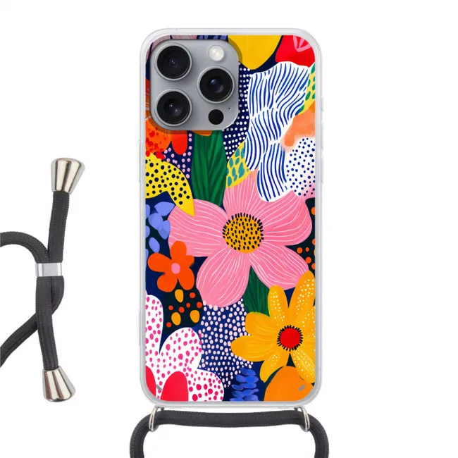 Telefoonhoesje met koord - Kleurrijk - Bloemen - Abstract - Stippen