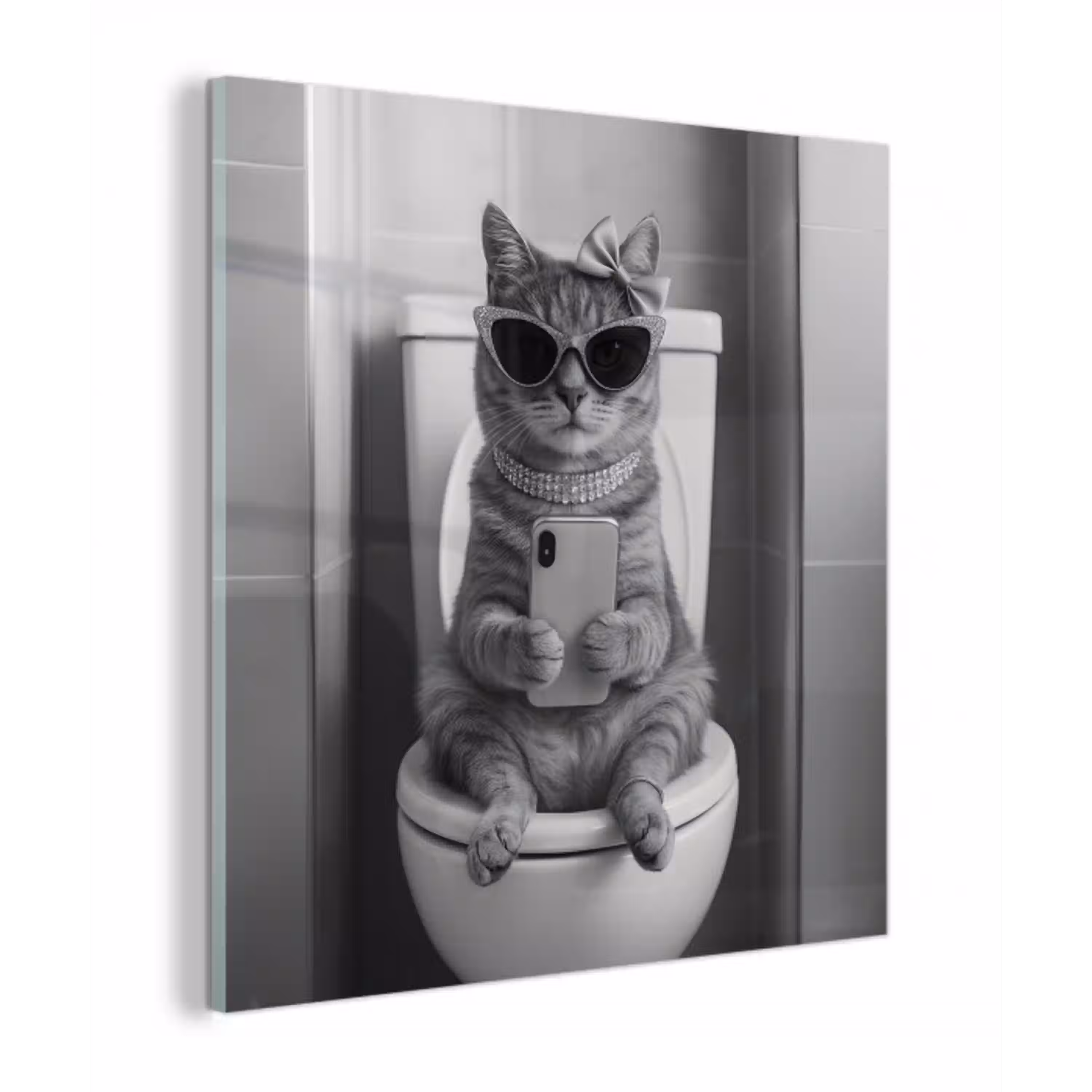 Kat - Telefoon - Toilet - Zwart - Wit plexiglas 5mm klein -z3d
