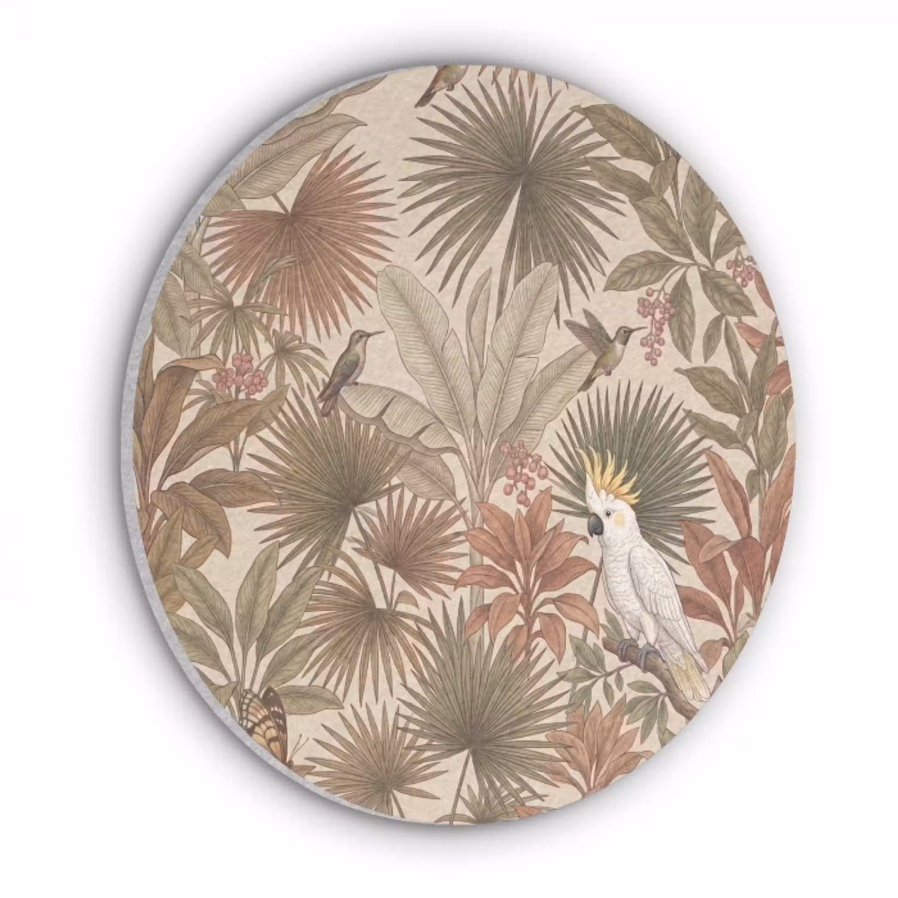 Tropisch - Vogels - Beige Akoestische PET Vilt - Rond klein -3d