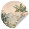 Tropisch landschap - palmbomen - Bloemen - Roze lucht Wandcirkel behangsticker klein -3d