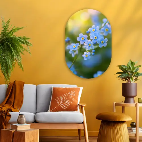 Bloemetjes - Blauw - Vergeet mij nietjes Wandcirkel Ovaal Glas middel -sfeer4