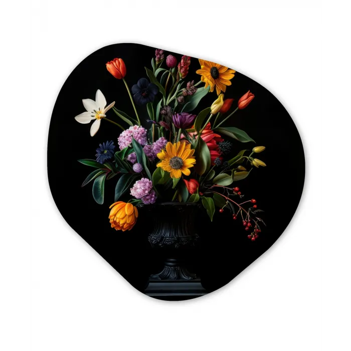 Zonnebloemen - Boeket - Kleurrijk Wandcirkel Organisch Aluminium middel -3d