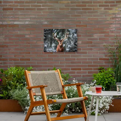 Hert - Winter - Sneeuw - Bos - Natuur - Dier Tuinposter op houten frame 2 cm dik klein -sfeer3
