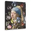 Meisje met de parel - Johannes Vermeer - Bloemen Textielframe - compleet frame klein -3d