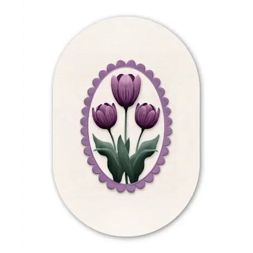 Tulpen - Paars - Lijst - Bladeren Wandcirkel Ovaal Glas middel -3d