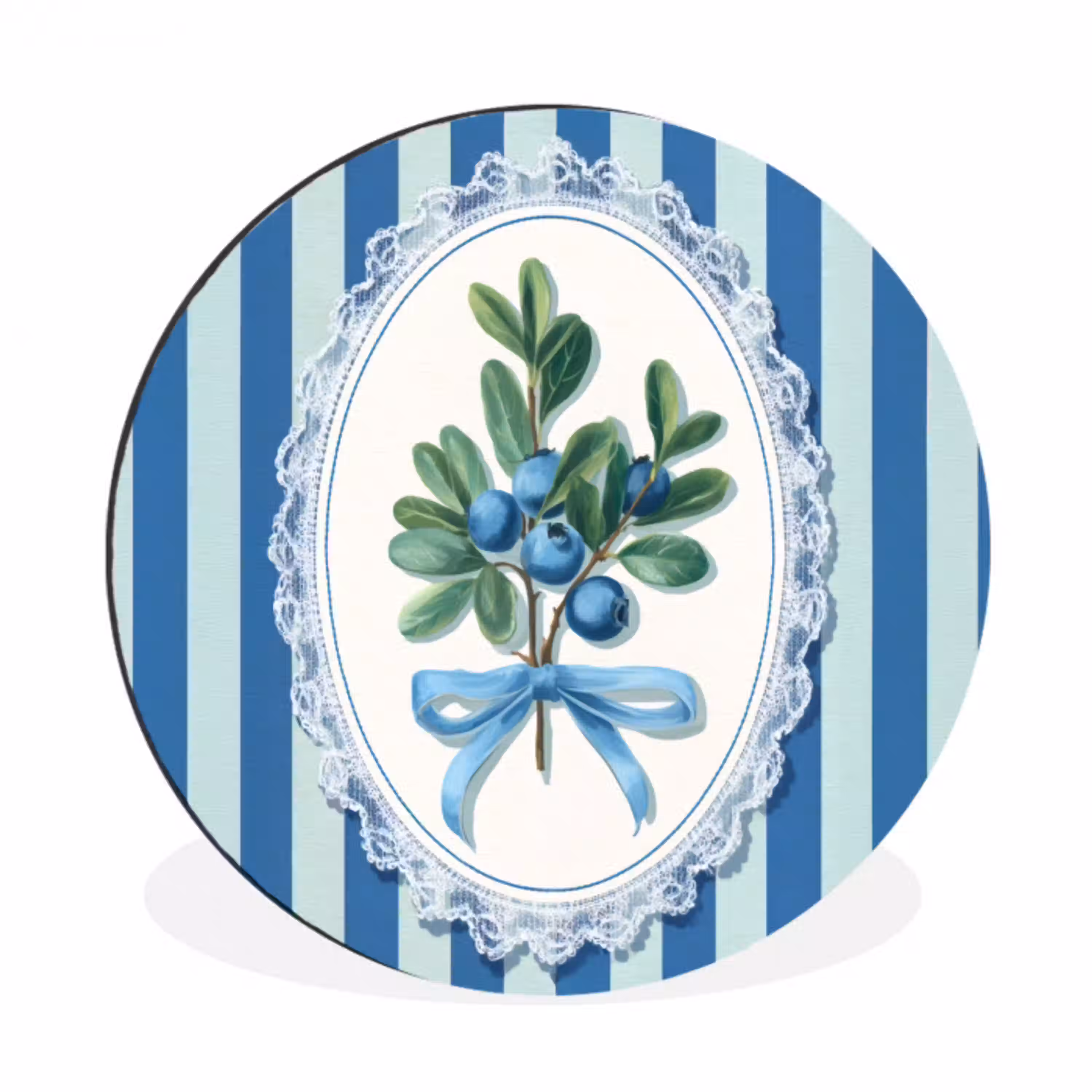 Illustratie - Bessen - Blauw - Strepen Wandcirkel aluminium klein -3d