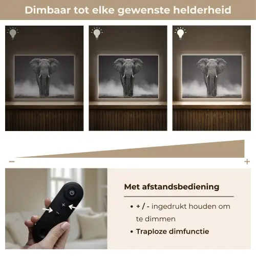 Olifant - Zwart - Wit - Rook Light Box met batterij (Wandlamp) middel -USP_dimbaarNL