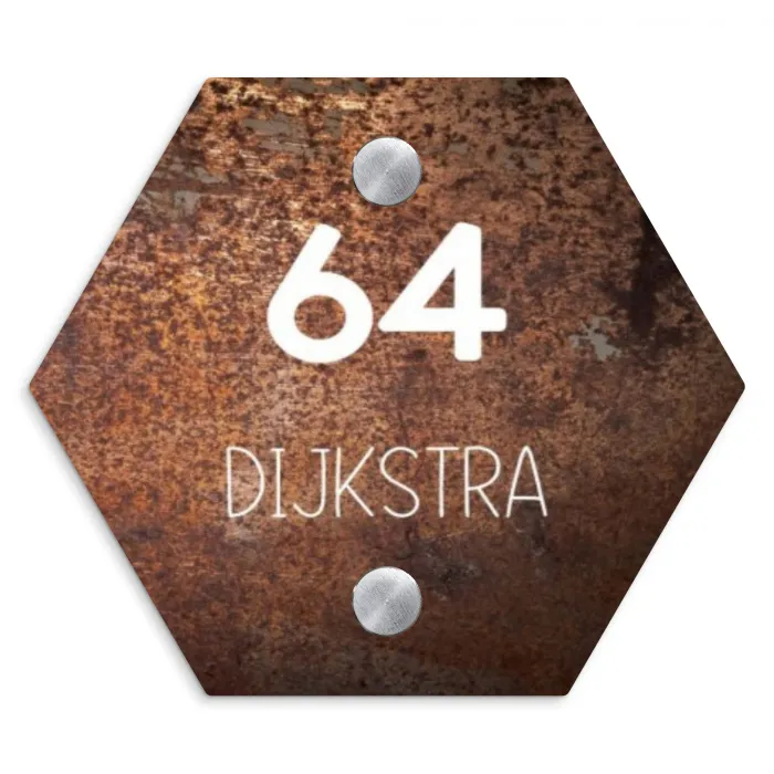 Verweerd metaal - Modern Naambord Hexagon klein -3d