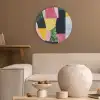 Abstract - Roze - Lappen - Vormen - Geel Akoestische PET Vilt - Rond klein -sfeer1