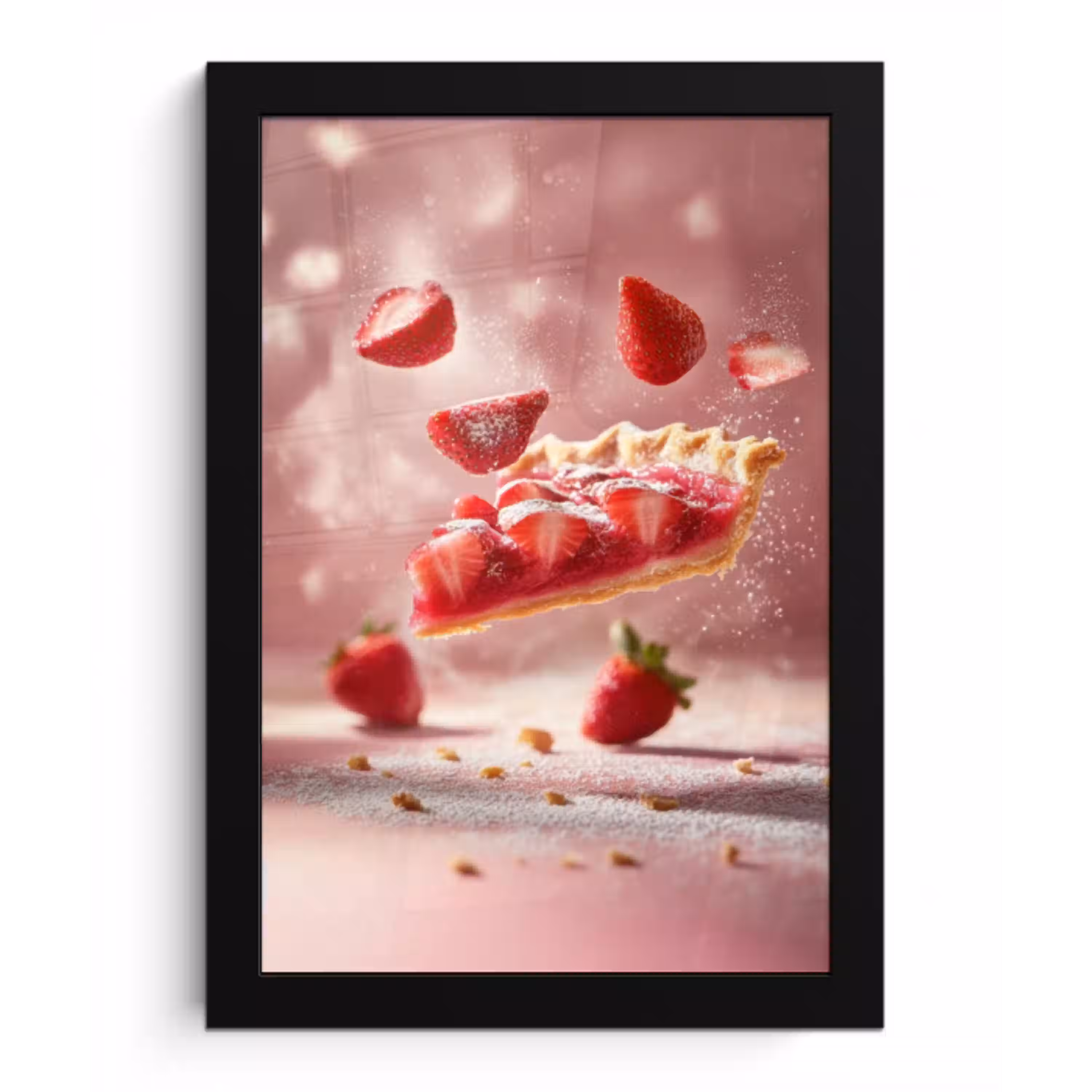 Aardbei - Taart- Eten - Roze fotolijst zwart zonder passe partout klein -3d