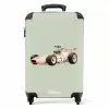 Beige retro raceauto op groen achtergrond NBS - Handbagage koffer - Volwassenen Unisex middel -productfoto_recht