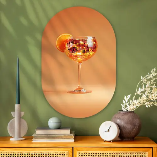 Drank - Oranje - Glitter - Disco Wandcirkel Ovaal Glas middel -sfeer2
