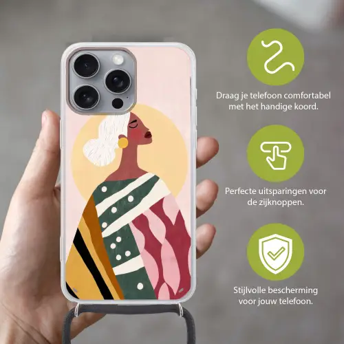 Vrouw - Zon - Kleurrijk Hoesje iPhone 16 Pro Max met koord klein -sfeer2_NL