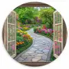 Doorkijk - Bloemen - Tuinpad - Natuur - Raam Wandcirkel plexiglas klein -3d