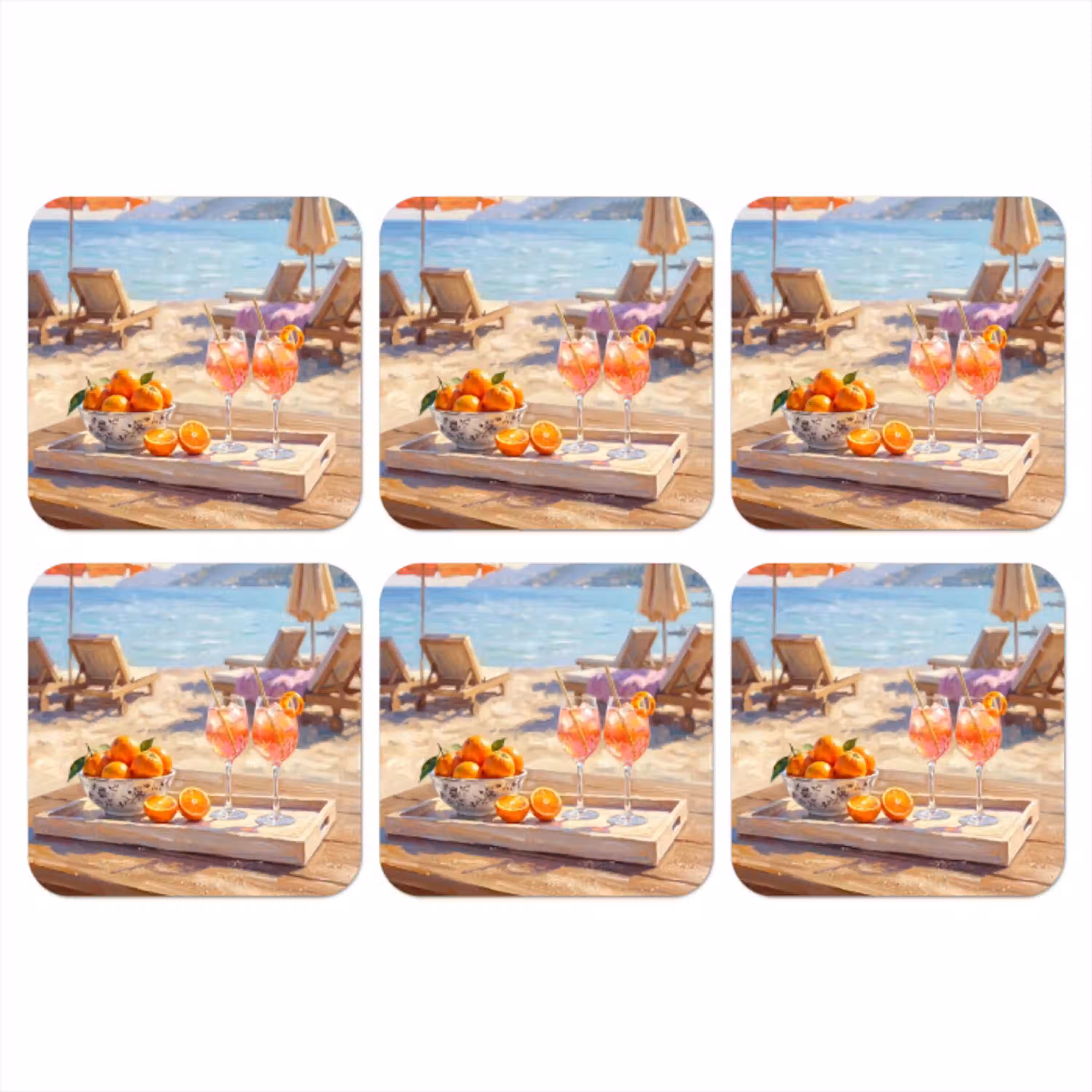 Drank - Glazen - Strand - Zomer - Oranje onderzetter kurk middel -3d