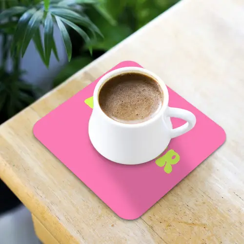 Roze - Groene bonjour - Organisch onderzetter kurk middel -sfeer5