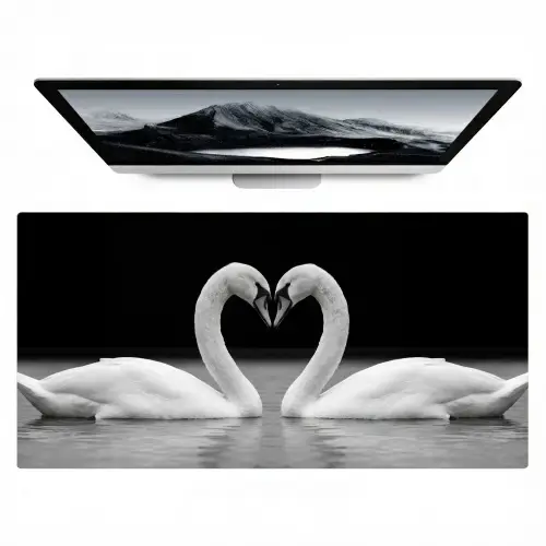 Zwanen - Hart - Zwart - Wit Muismat XXL klein -zzz3d