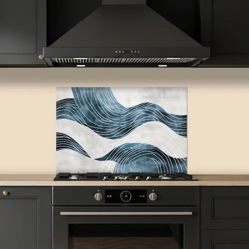 Lijnen - Golven - Abstract - Blauw keuken achterwand spatscherm klein -sfeer1