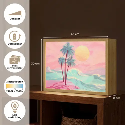 Palmbomen - Golven - Zee Light Box met batterij (Wandlamp) middel -USP_websiteoverzichtNL