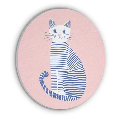 Kat - Illustratie - Minimalistisch - Roze Akoestische PET Vilt - Rond klein -3d