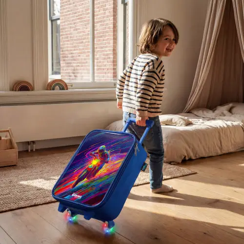 Crossmotor - Neonkleuren - Lijnen - Helm Kinderkoffer - Blauw klein -sfeer1