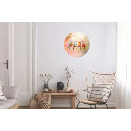 Vogels - Tak - Quote - Roze Wandcirkel aluminium klein -woonkamer