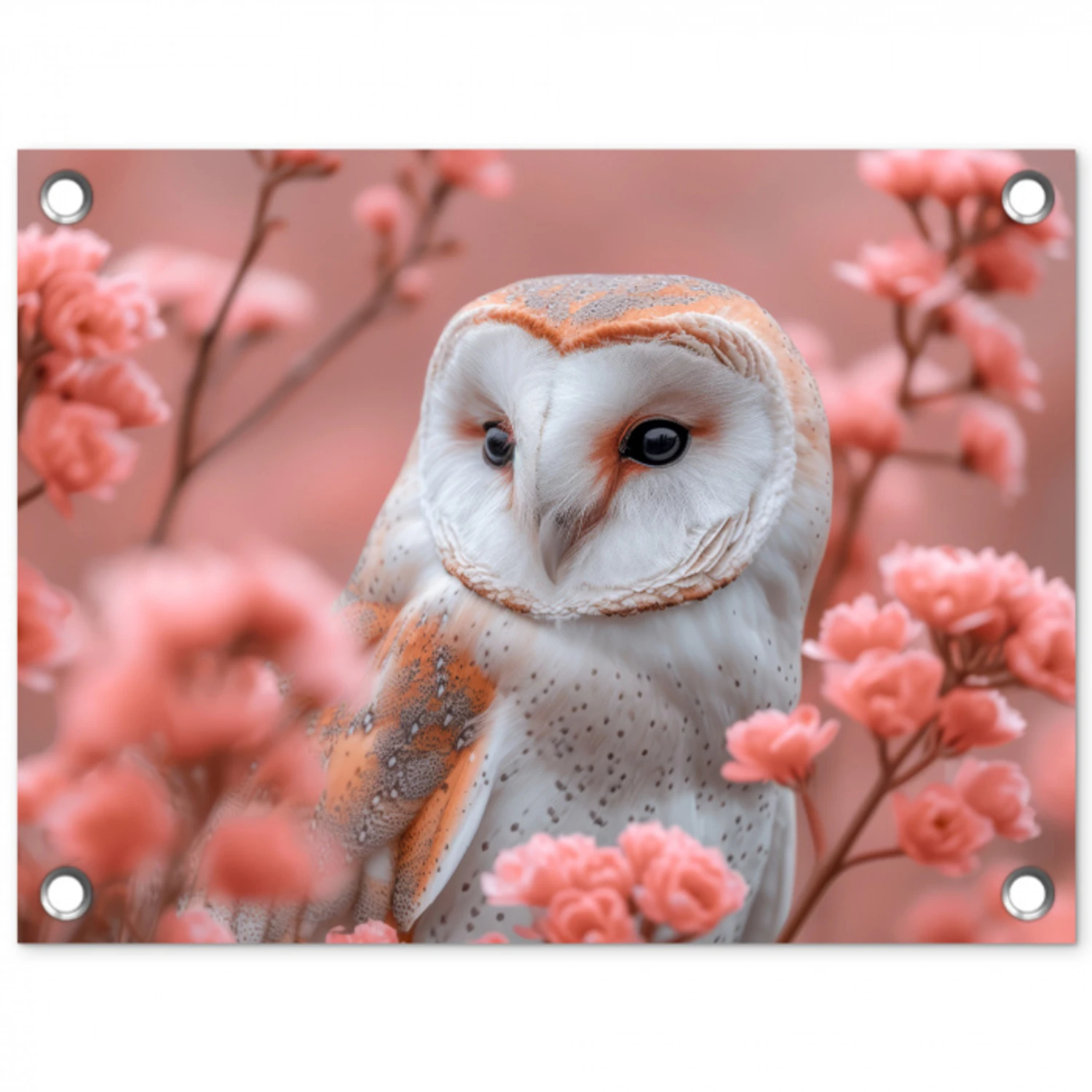 Kerkuil te Midden van Bloesems tuinposter los doek klein -3d