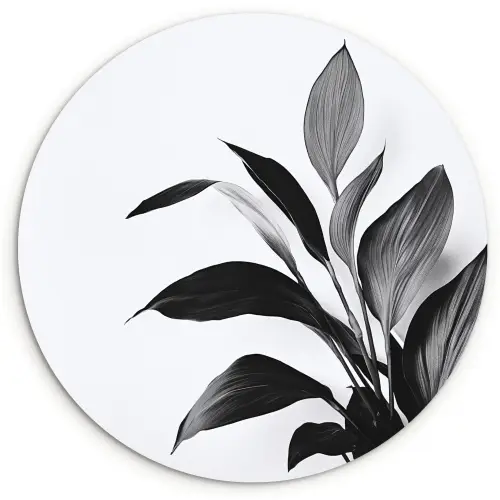 Plant - Bladeren - Minimalistisch - Zwart Wandcirkel kunststof plaat 5mm dik klein -3d