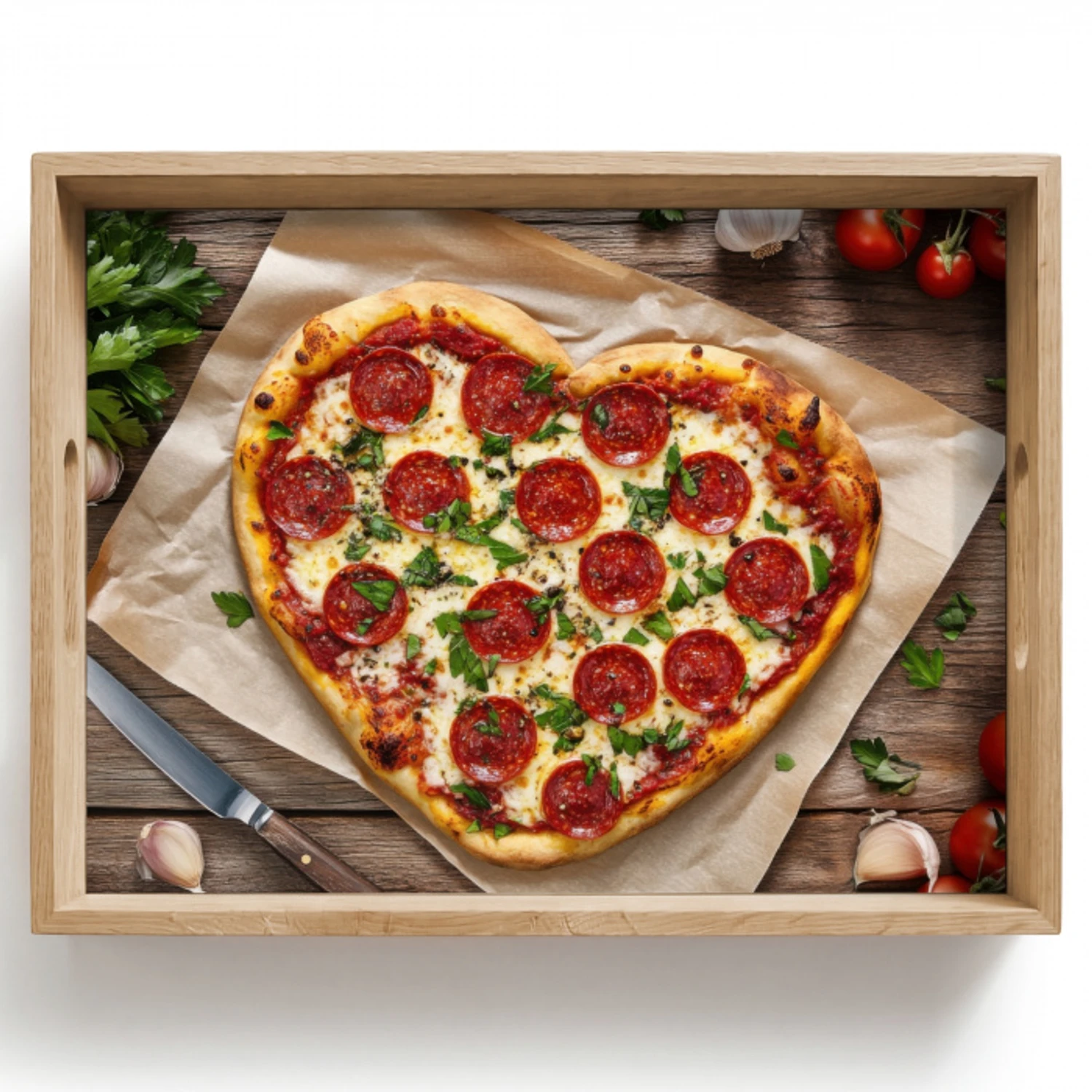 Pizza - Hart - Pepperoni - Tomaat Dienblad Rechthoek middel -z3d_shopping