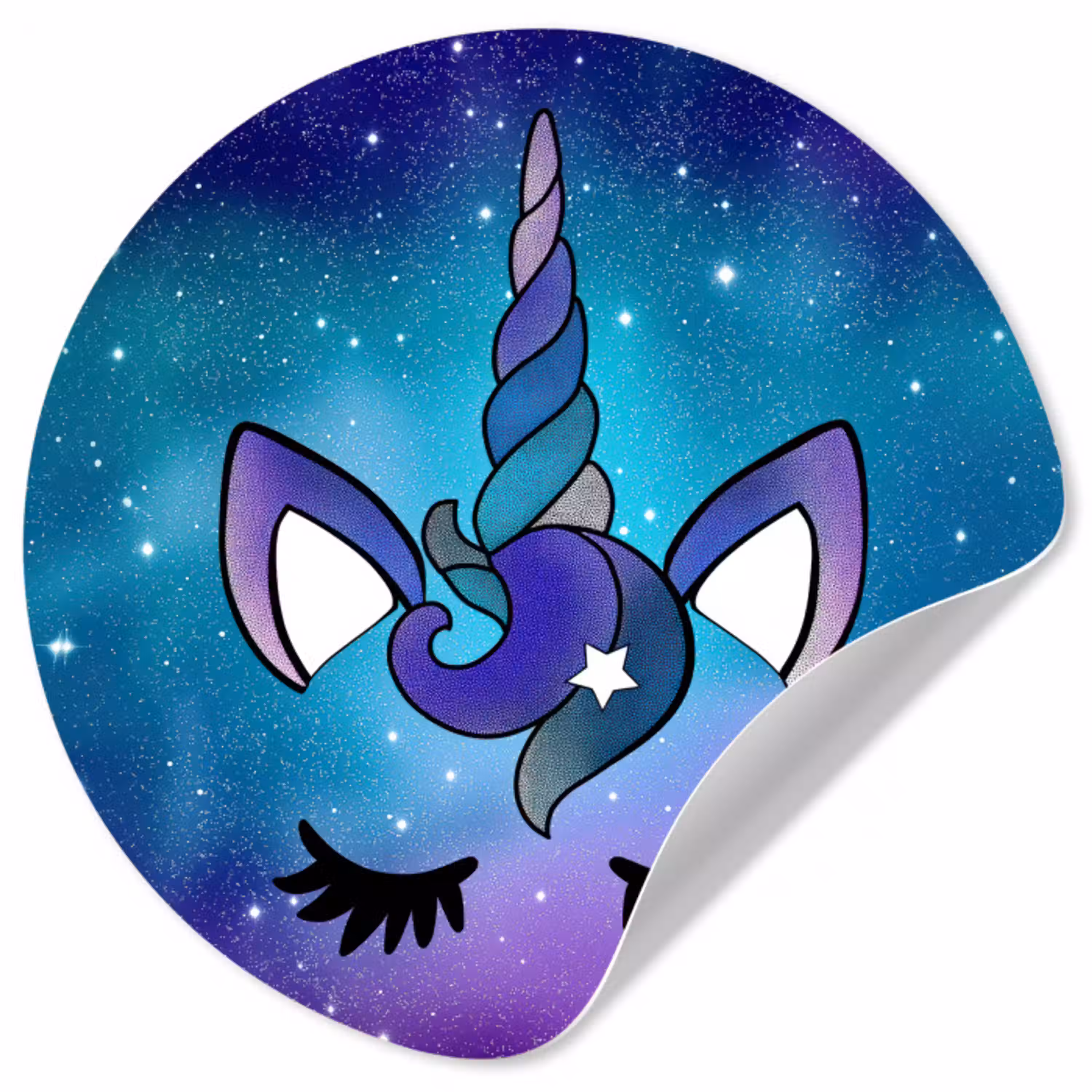 Eenhoorn - Sterrenhemel - Ster - Blauw Wandcirkel behangsticker klein -3d
