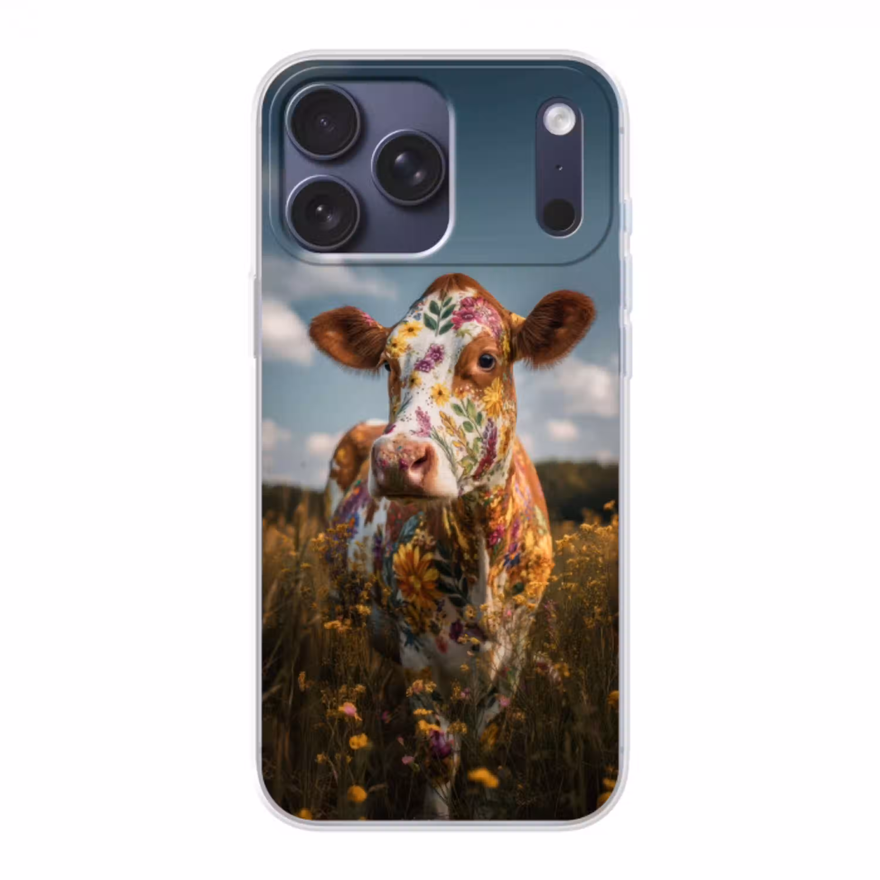 Koe - Bloemen - Weiland Telefoonhoesje iPhone 17 Pro Max klein -3d