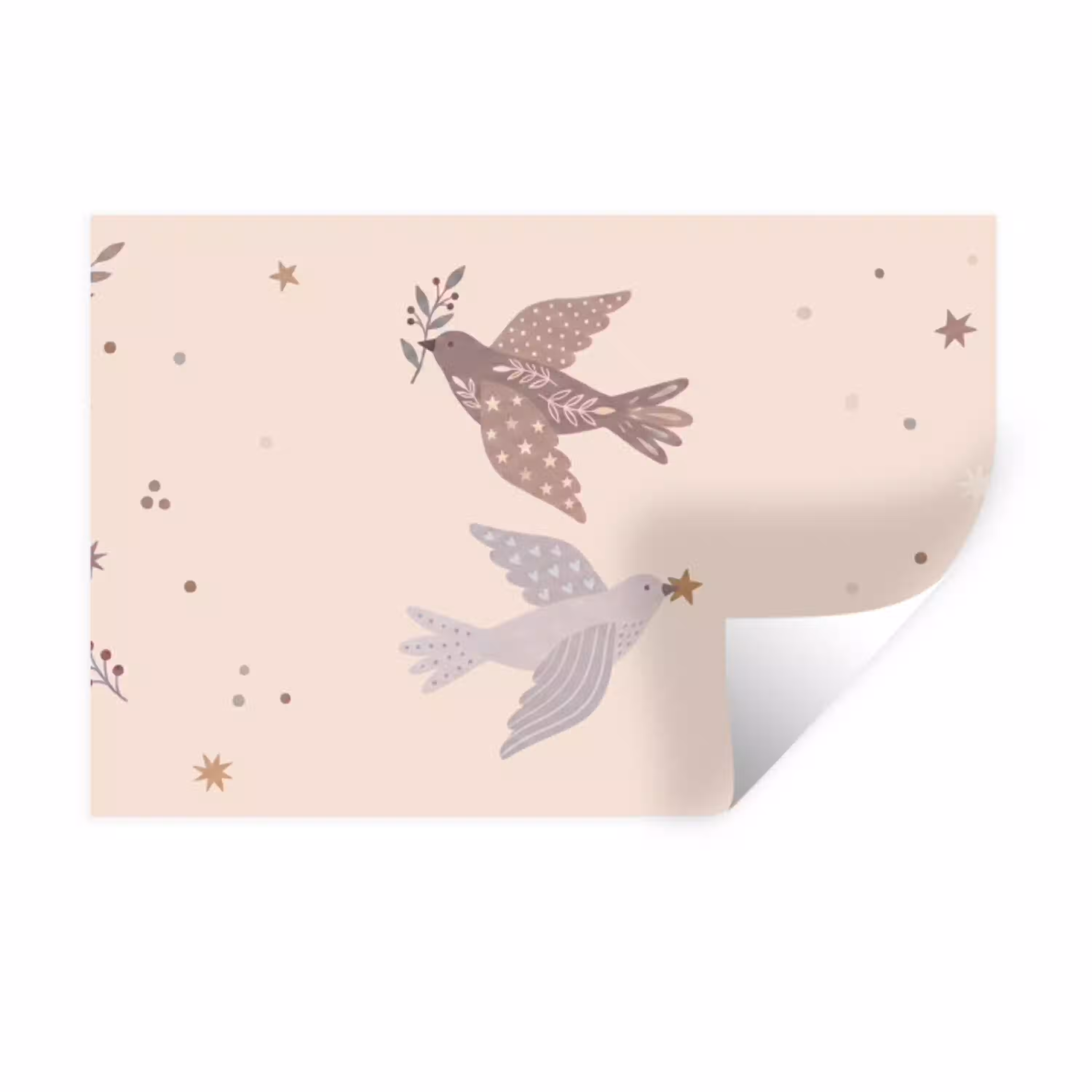 Vogel - Bessen - Natuur - Modern - Beige Muursticker klein -3d