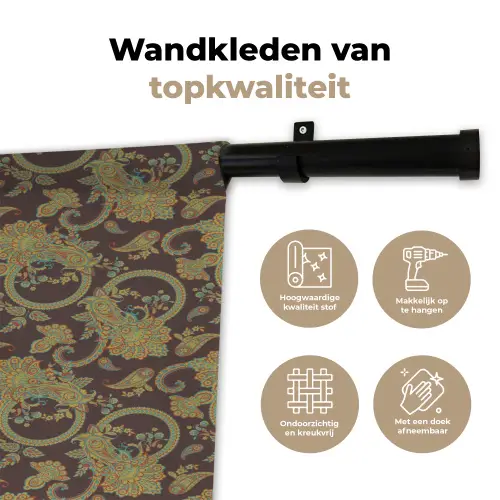 Bruin - Groen - Bloemen Wandkleed katoen klein 269 -sfeer2