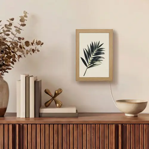 Palmblad - Subtiel - Groen - beige Light Box met kabel (Tafellamp) klein -sfeer2