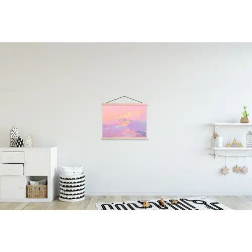 Bergtoppen - Wolken - Dromerig textielposter latten blank klein -kinderkamer