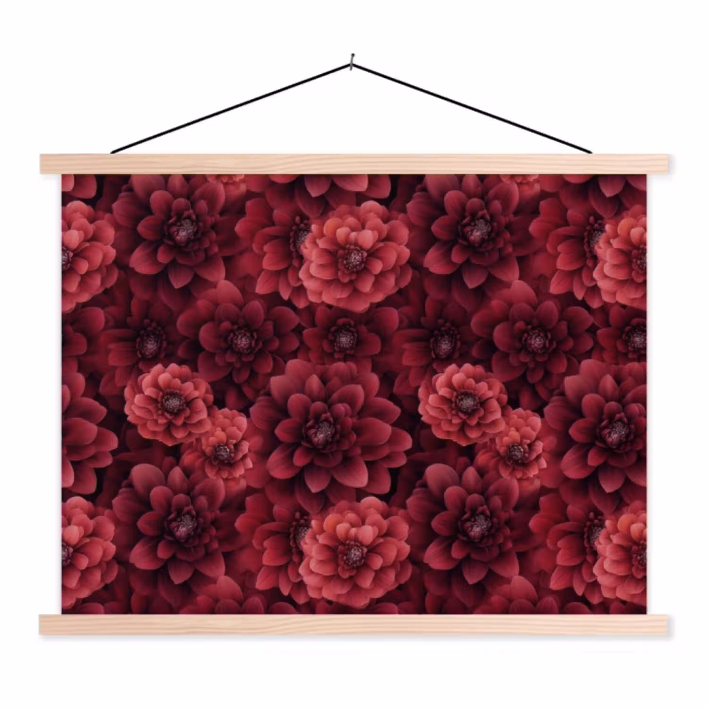 Dahlias - Bloemen - Rood textielposter latten blank klein 122 -3d