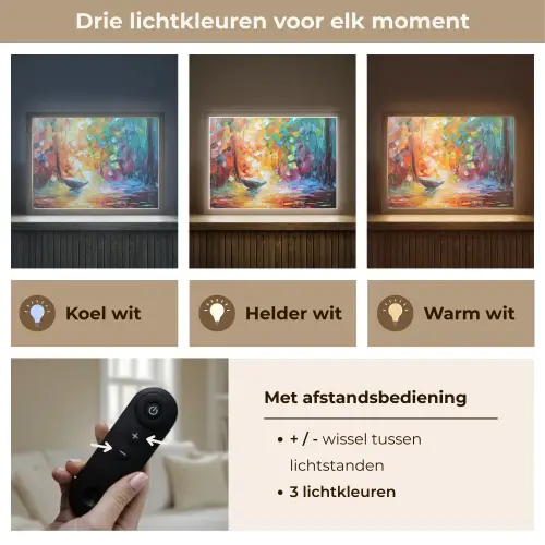 Kleurrijk - Olieverf - Water - Boot Light Box met batterij (Wandlamp) middel -USP_lichtkleurNL