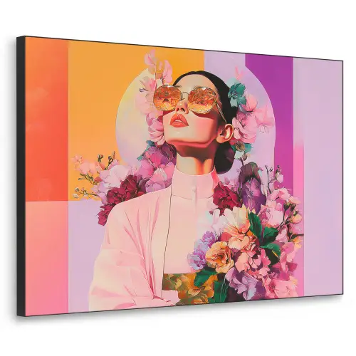 Portret - Vrouw - Abstract - Bloemen Textielframe zwart klein -3d