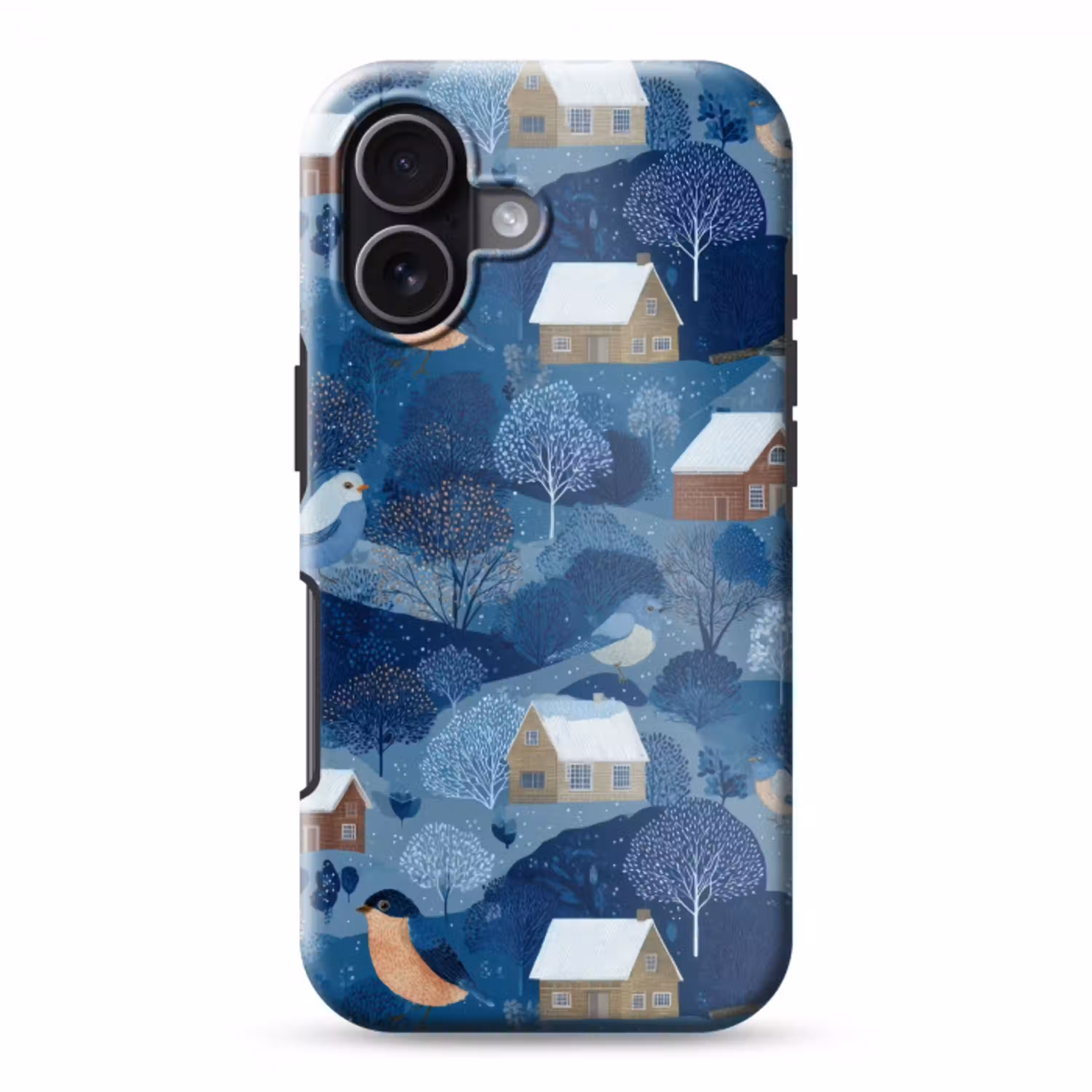 Huisjes - Vogels - Sneeuw - Winter - Blauw Toughcase MagSafe Apple iPhone 17 klein 1017 -3d